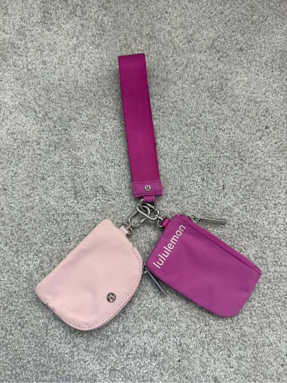 lululemon athletica Hot Pink and Light Pink Dual Wristlet Key & Card Pouch Set